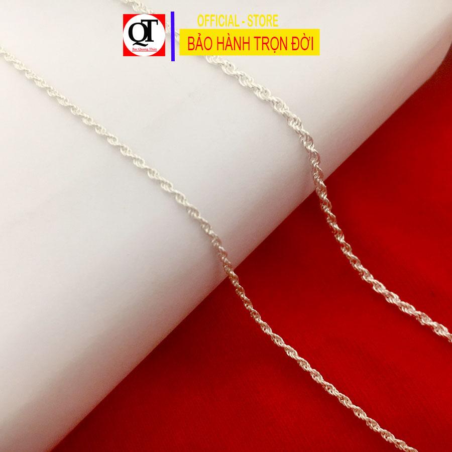 Dây chuyền nữ bạc ta kiểu lụa xoắn mặt dây ngọc size 4ly đính đá zircon cao cấp trang sức Bạc Quang Thản- KQTBTS23C