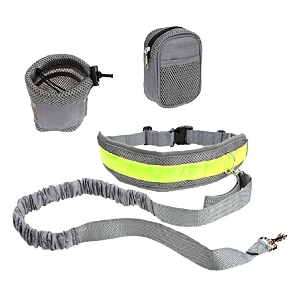 Dog Leash Lead w/ Waist Pouch Handsfree Reflective Buckle Belt Harness