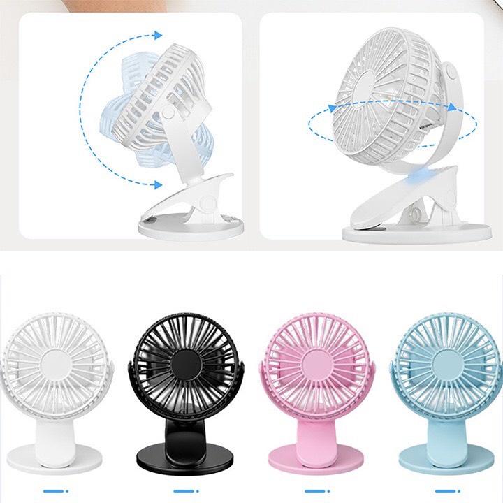 Quạt kẹp bàn có thể để bàn mini sử dụng pin sạc xoay 360 độ có 3 chế độ gió siêu mát chạy cực êm gắn nôi em bé