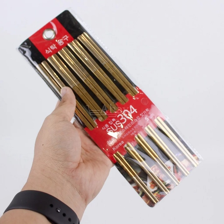 Bộ 5 đôi đũa inox 304 màu vàng cao cấp