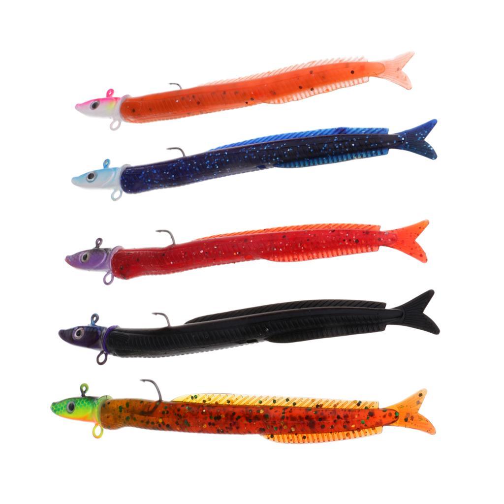 5pcs Soft Fishing Lure Jig Head Lure Worm Lures Swimbait 3D Eyes Sink Lures Made of high quality material and durable to use