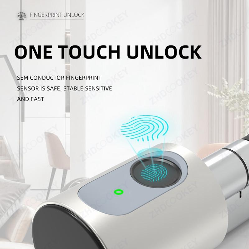 Trụ Khóa Thông Minh Tuya Bluetooth Châu Âu Sinh Trắc Học Vân Tay Thẻ RFID Chìa Khóa Ứng Dụng DIY Có Thể Điều Chỉnh Kích Thước Lõi Khóa Cửa Điện Tử