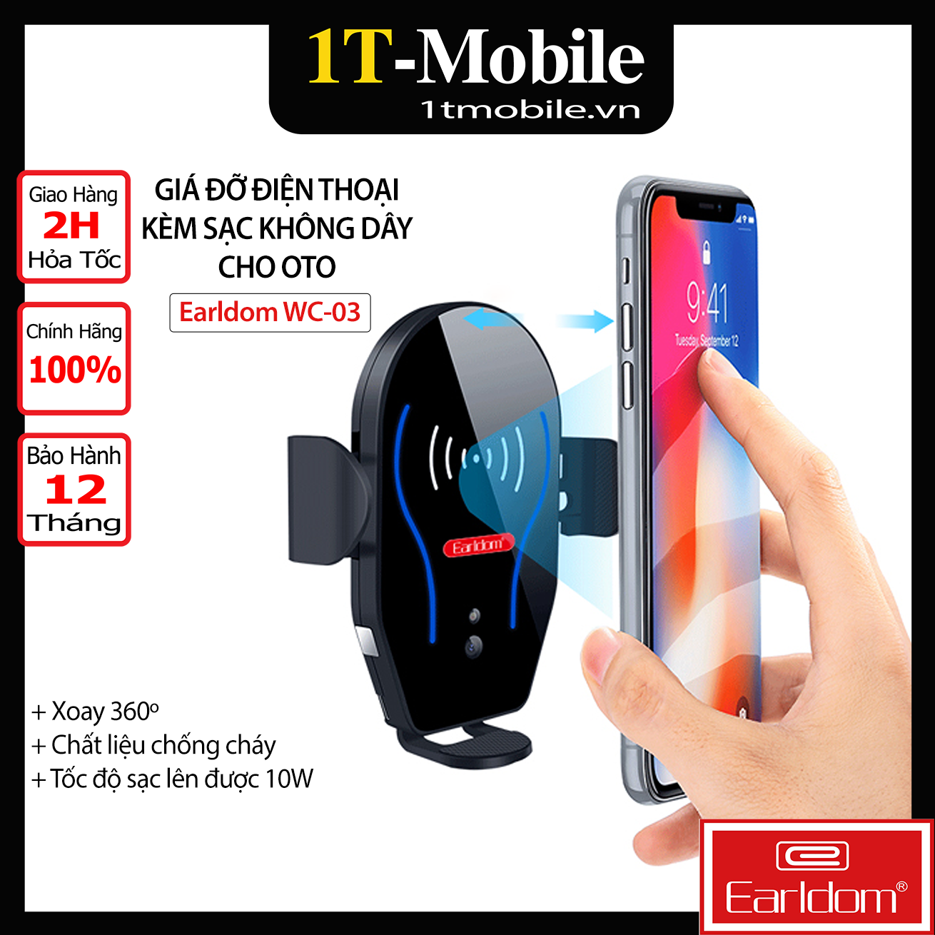 Giá Đỡ Điện Thoại Kèm Sạc Không Dây Earldom WC-03 - Hàng Chính Hãng