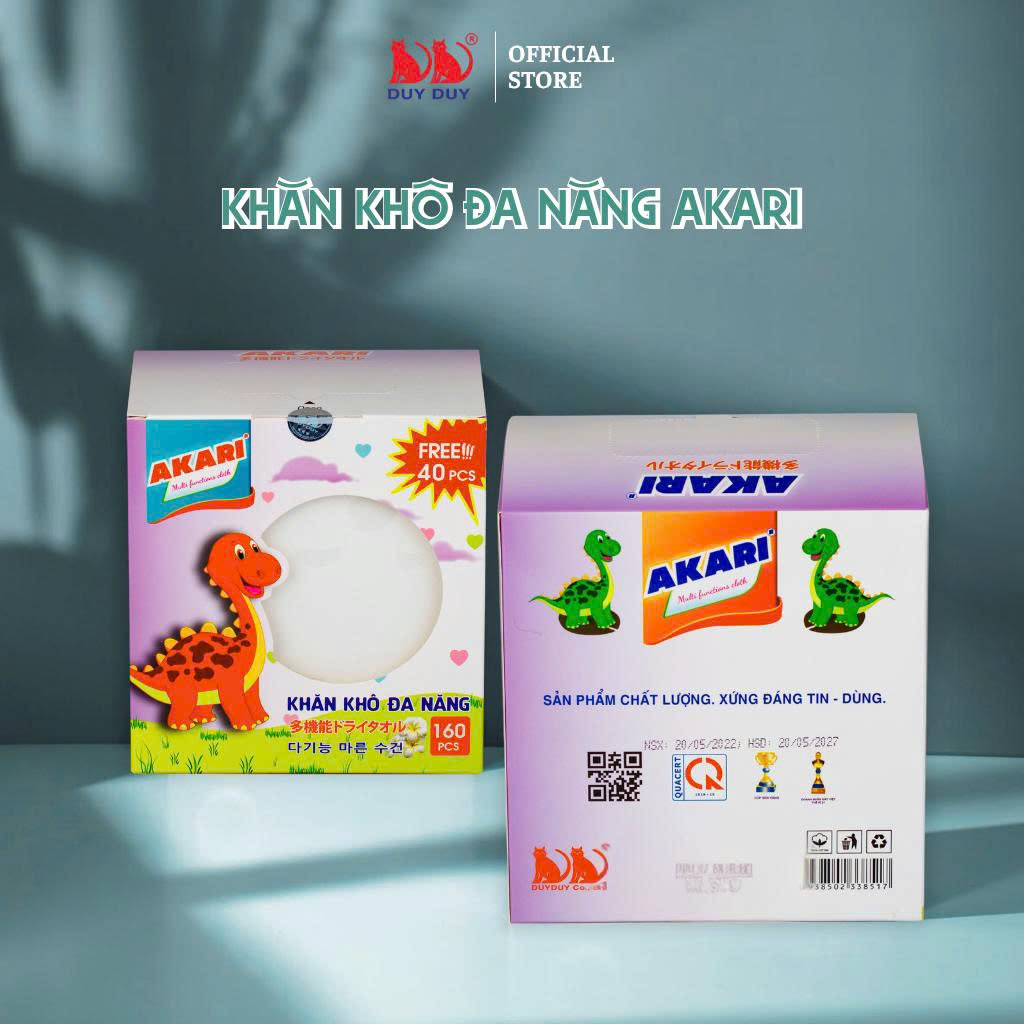 Khăn khô đa năng Akari vải sợi tự nhiên 160pcs + free 40 pcs (13.5x20cm) dạng rút thấm hút vượt trội