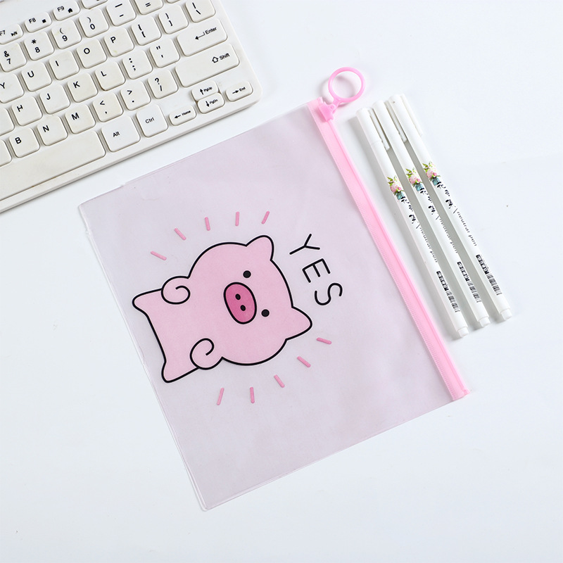 Combo 4 túi zip đựng bút chống thấm hình heo hồng pink pig nhiều mẫu