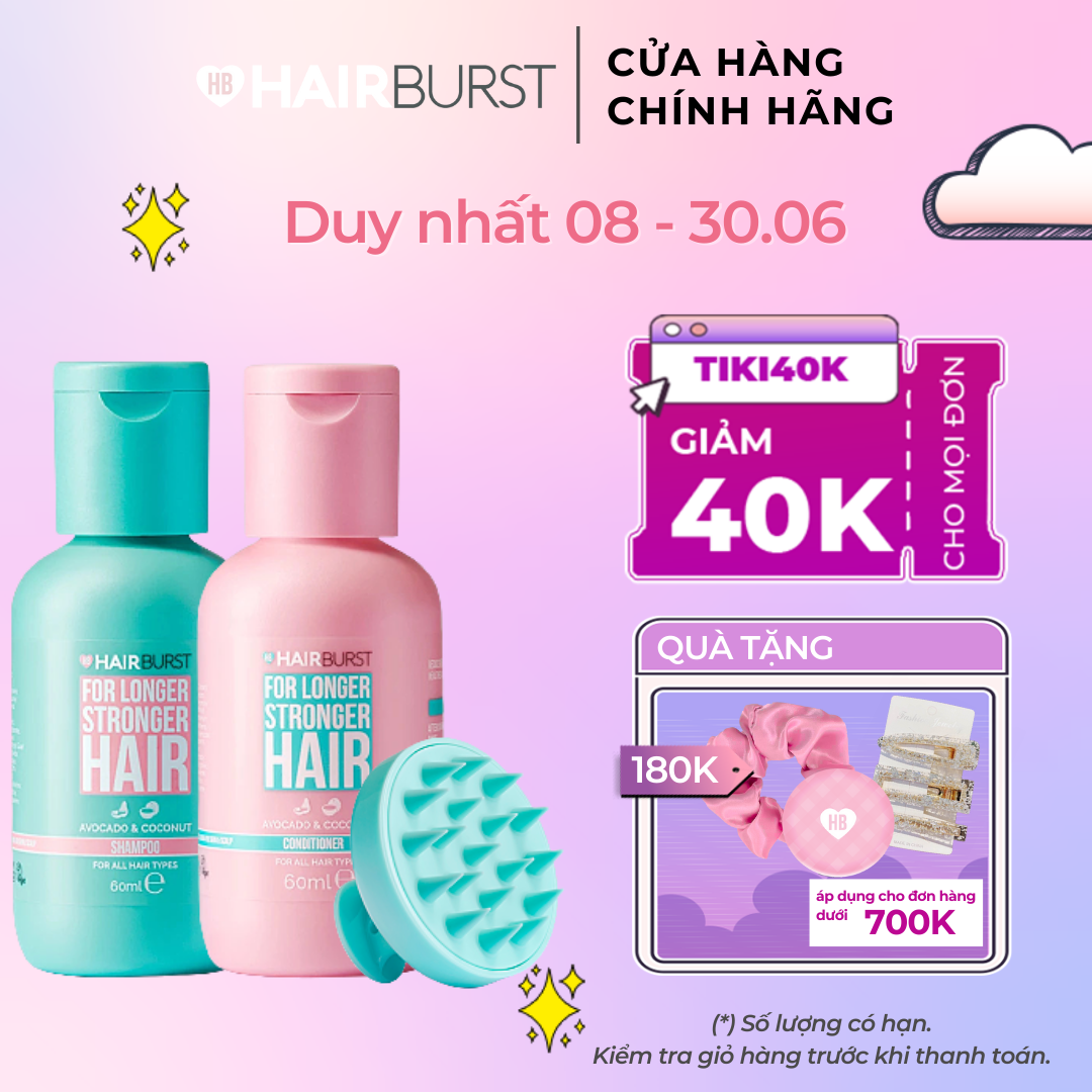 Combo chăm sóc da đầu set gội xả travel 60ml/chai + lược gội đầu Hairburst