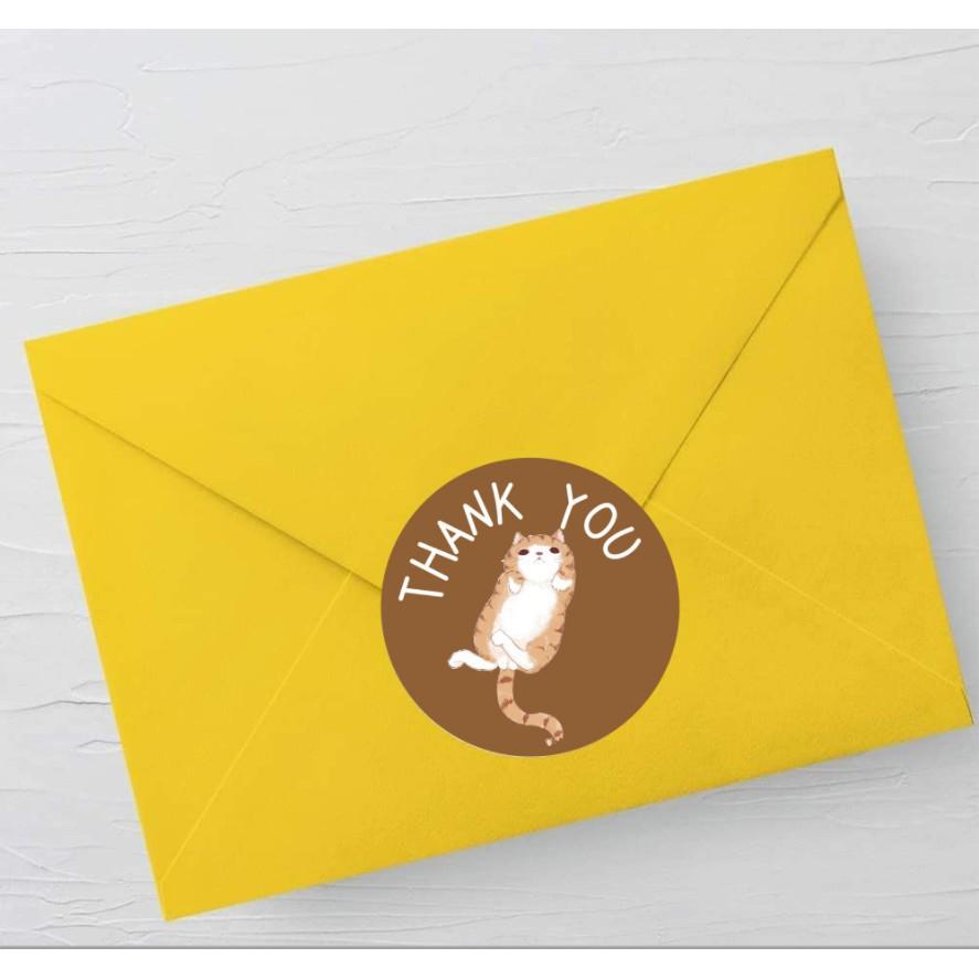 Set tem Thank you hình chú mèo nâu sociuuu nhiều họa tiết