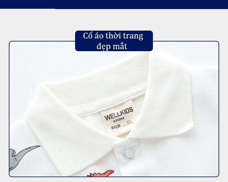 Áo Polo bé trai, áo Polo bé trai in hình khủng long - 5110