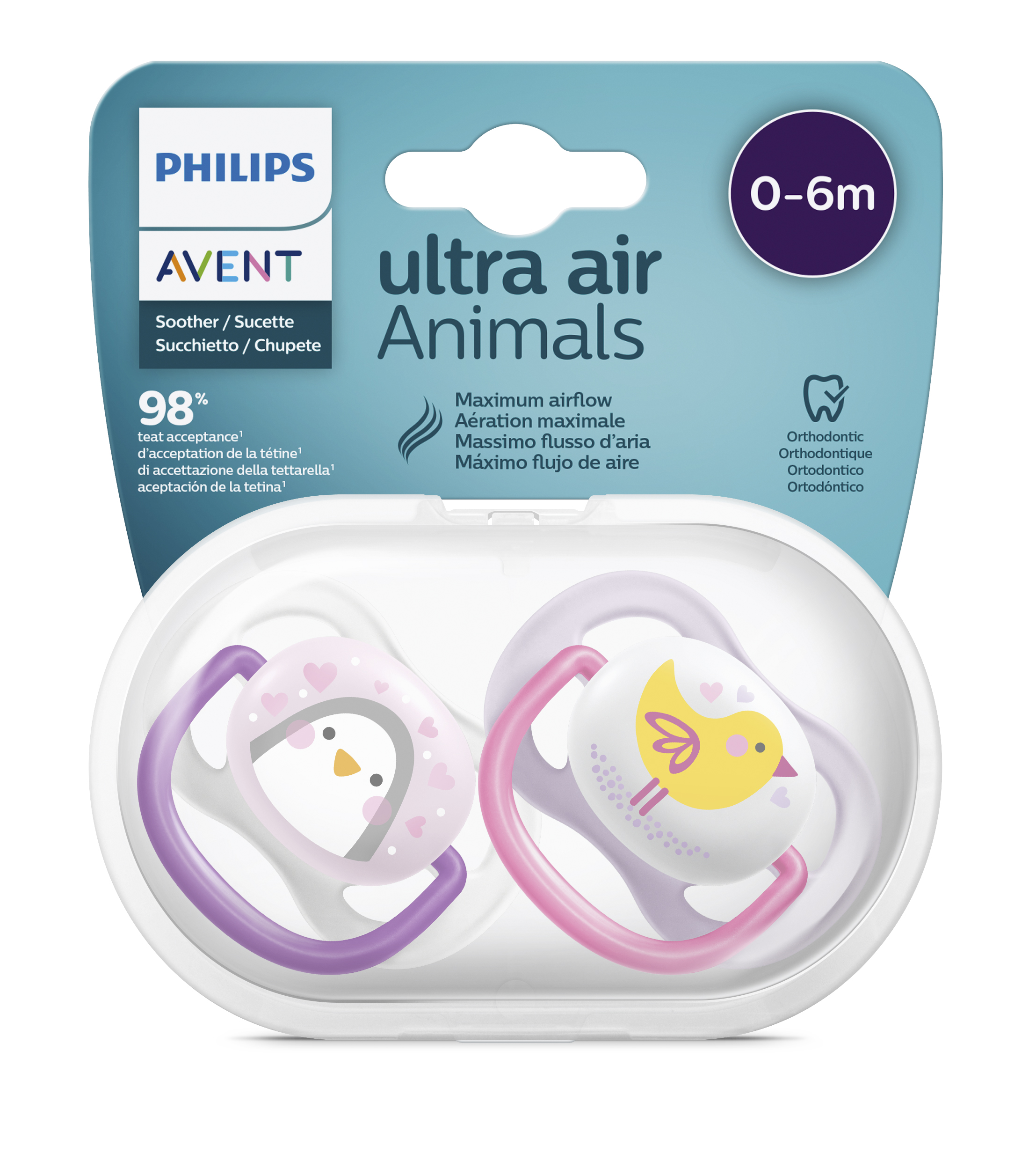 Núm ty ngậm thông khí Philips Avent hình thú (phiên bản Lime) cho trẻ từ 0-6 tháng tuổi _ vỉ đôi 