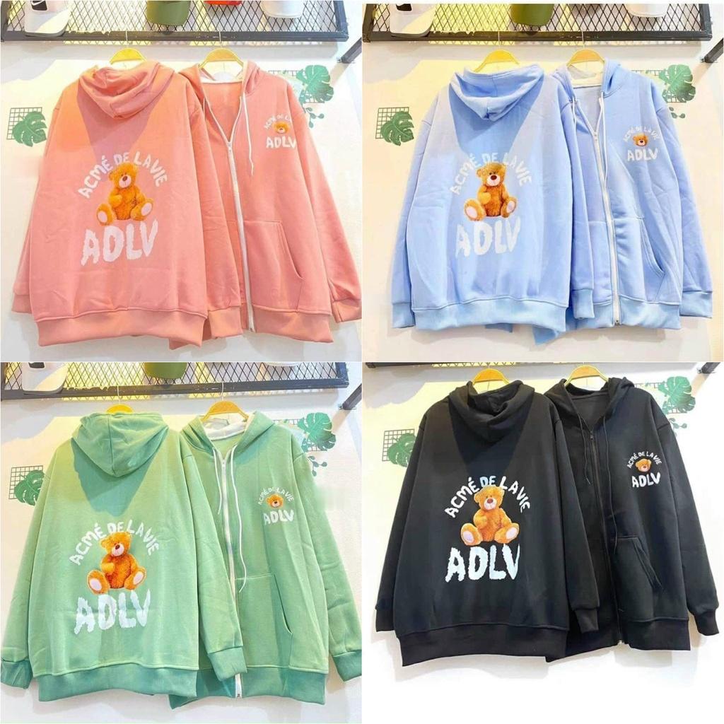 Áo Khoác Nỉ Lót Bông Dây Kéo in chữ GẤU form rộng ullzang Unisex shop