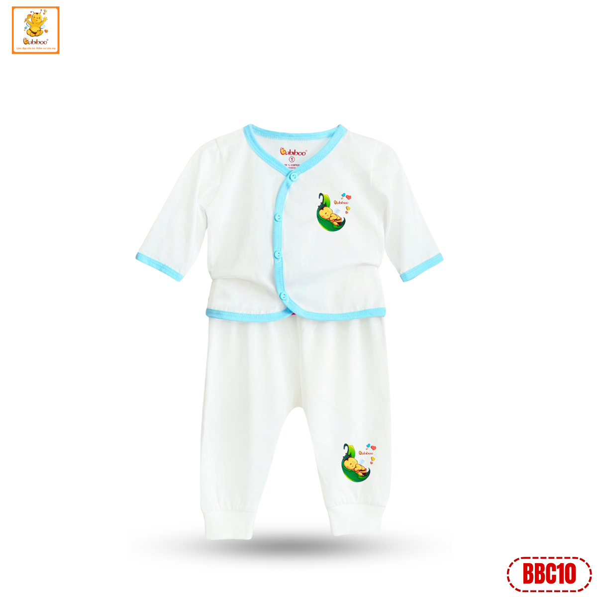 Quần áo sơ sinh Babiboo bộ dài sơ sinh cotton viền màu mềm mại, thấm hút BBC10