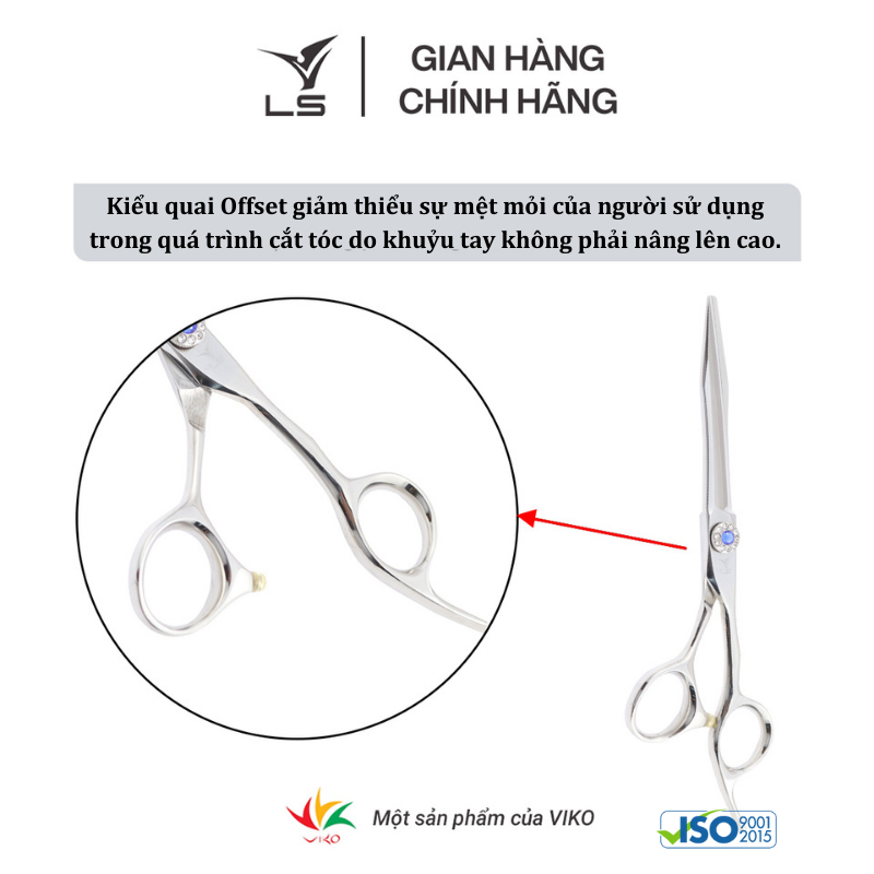 Kéo cắt tóc LS lưỡi thẳng quai offset vênh đỡ ngón cố định FA53/6.25