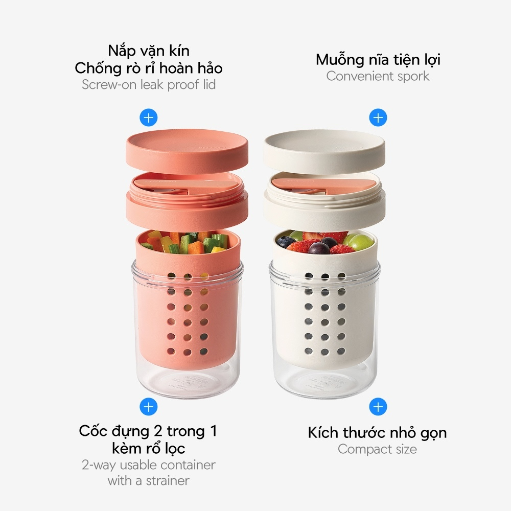 Cốc Đựng Sữa Chua LocknLock TO-GO LCB413 600ml 2 Lớp Có Kèm Muỗng, Hàng Chính Hãng - JoyMall