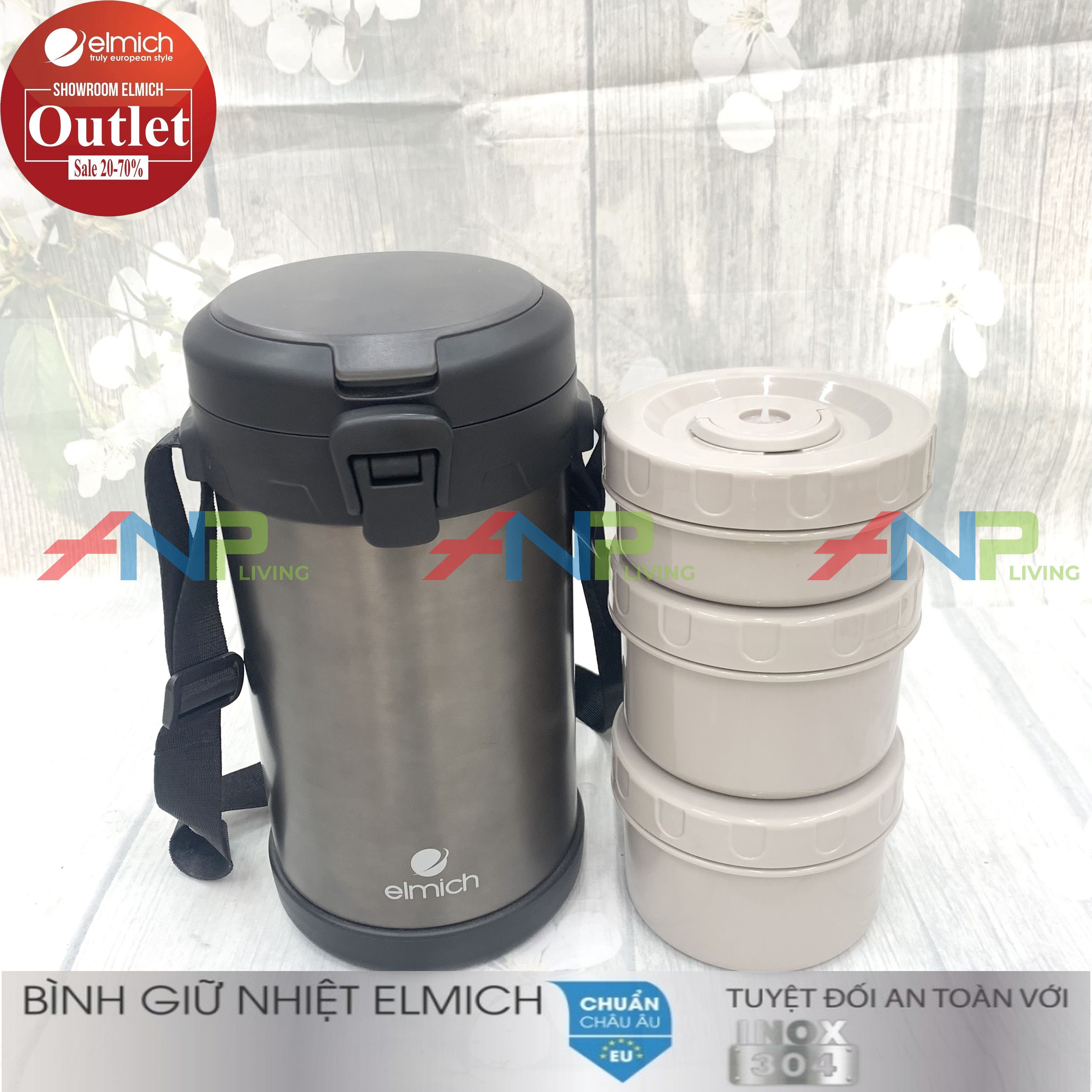 Hộp Đựng Cơm Giữ Nhiệt 3 Ngăn Inox 304 nóng 12h lạnh 24h ELMICH El8030 2200ml