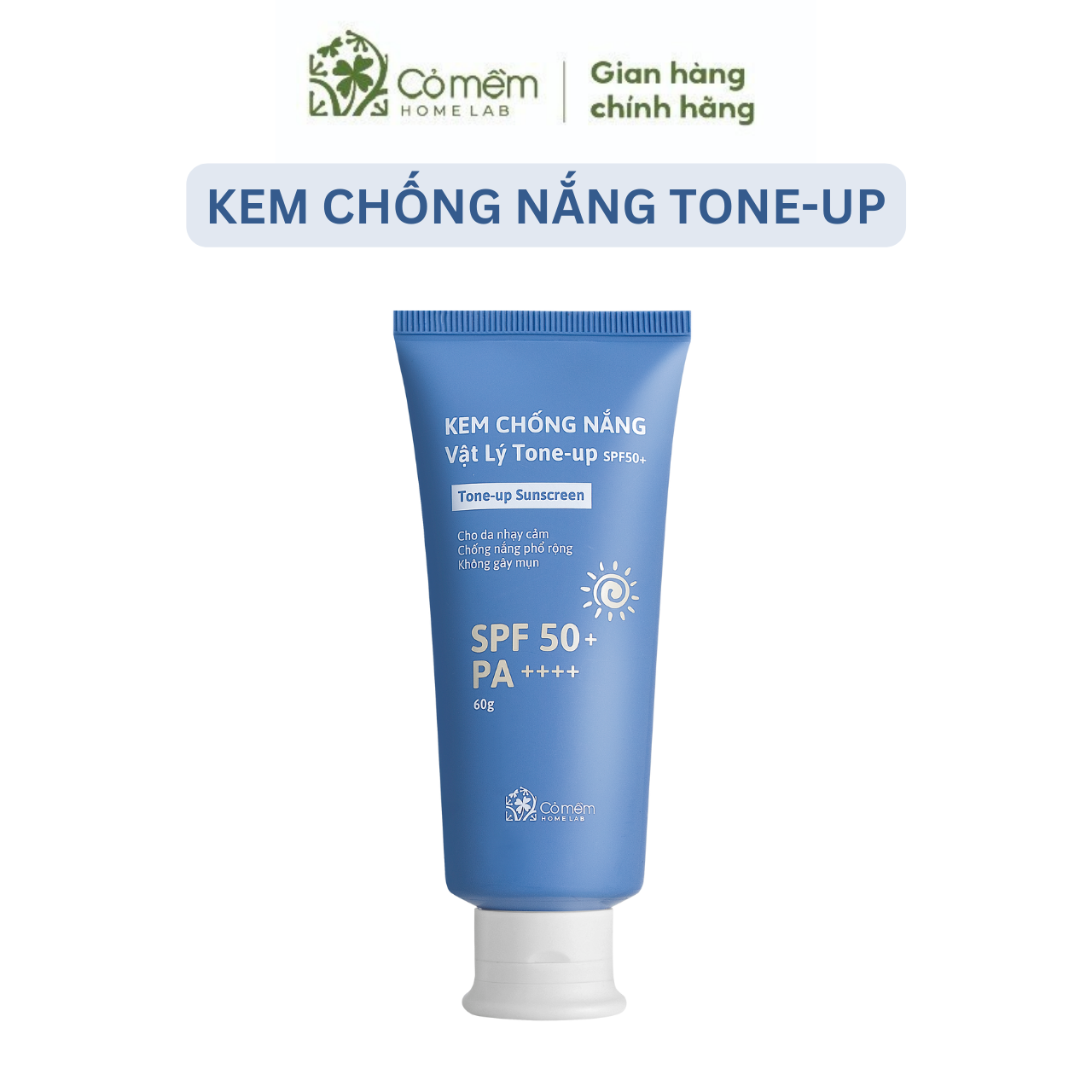 Kem Chống Nắng Vật Lý  Tone Up  SPF50 PA++++ Tone Up An Toàn Cho Da Nhạy Cảm Bà Bầu Trẻ Em  Cỏ Mềm 60g