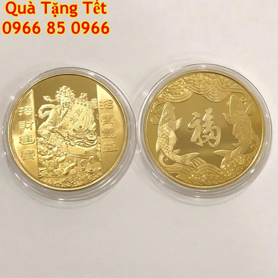 Đồng Xu Thần Tài Tặng Kèm Túi Gấm May Mắn