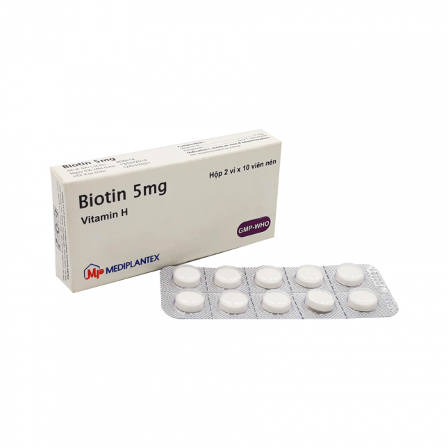 Combo 2 hộp Biotin 5mg - Vitamin H - Hộp 20 viên - Giảm mụn trứng cá - Giảm viêm da rụng tóc do nội tiết - Mediplantex