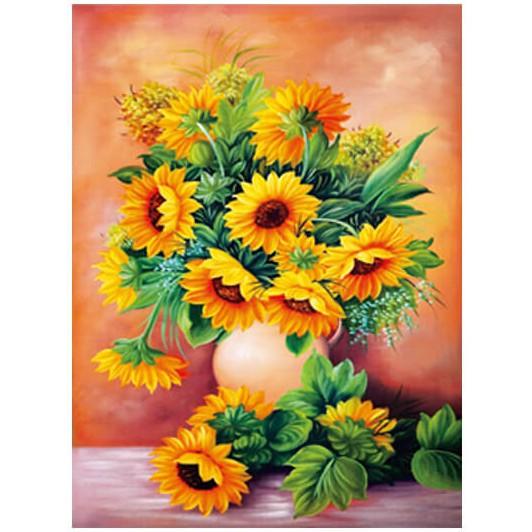 Tranh Đính Đá BÌNH HOA KHOE SẮC (ĐÁ ABC CAO CẤP). Kích Thước: 75cm x 50cm