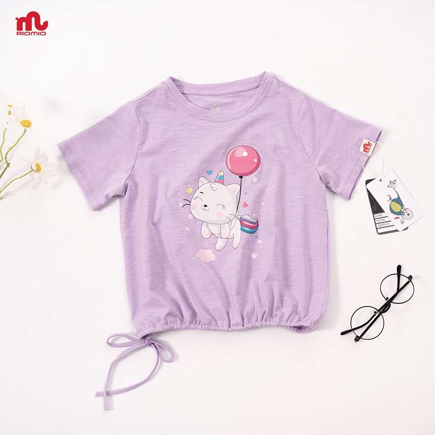 Áo cộc tay cotton bé gái gấu luồn dây RIOMIO size 2-7 tuổi xinh xắn chất liệu mềm mịn mát cho bé - RA518