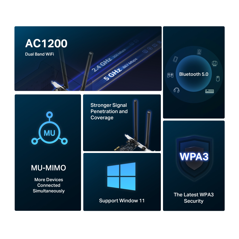 Card mạng WiFi PCIe Mercusys MA30E AC1200 + Bluetooth 5.0 - Hàng Chính Hãng