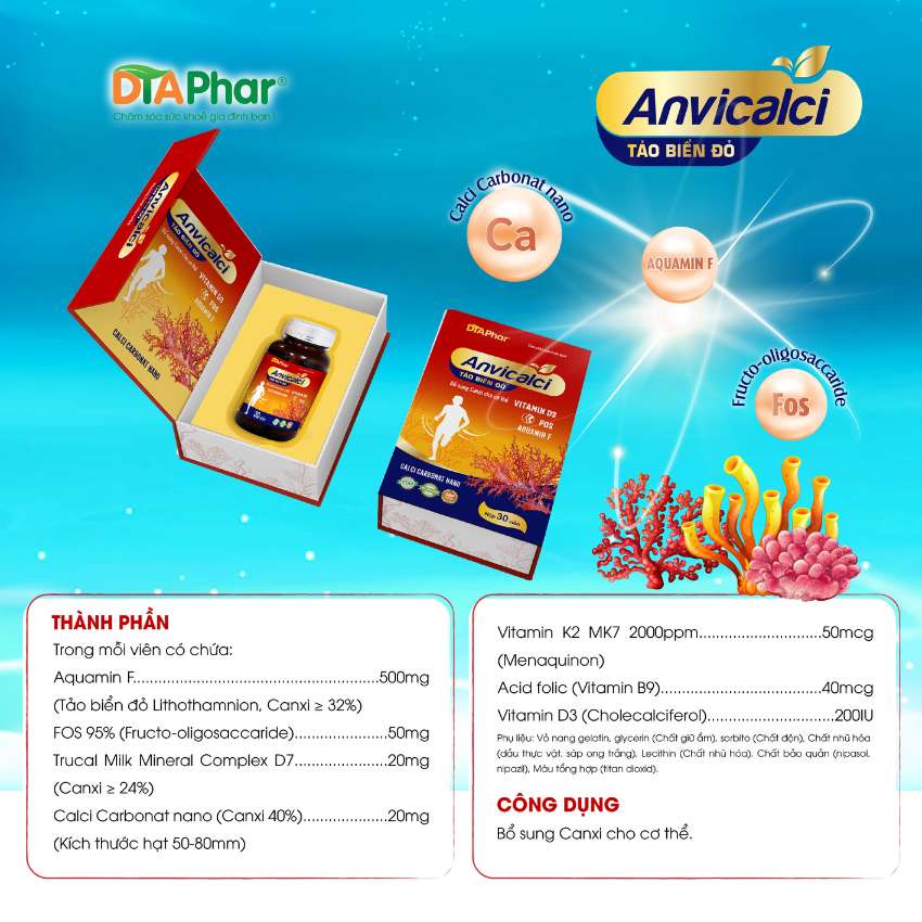 Anvicalci Tảo Biển Đỏ Bổ Sung Can Xi Cho Cở Thể Hộp 30 Viên