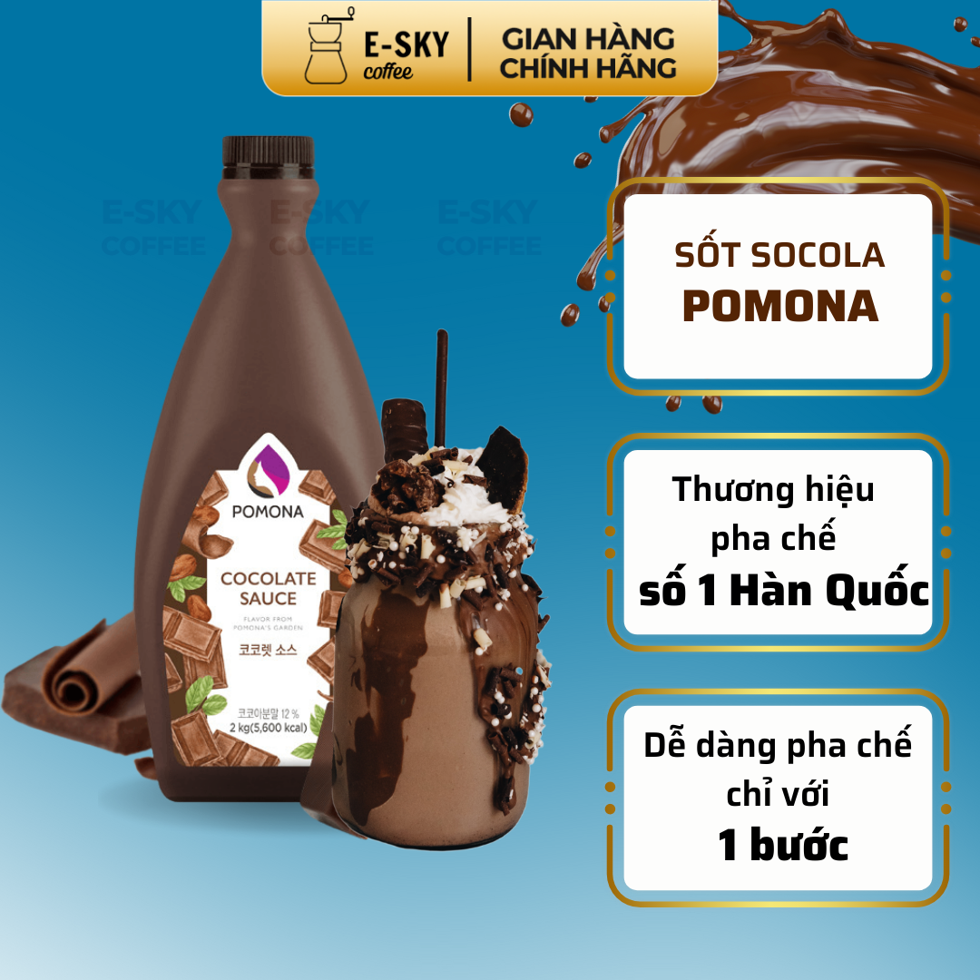 Sốt Socola POMONA Chocolate Sauce Nguyên Liệu Pha Chế Cà Phê Trà Sữa Hàn Quốc Chai 2kg