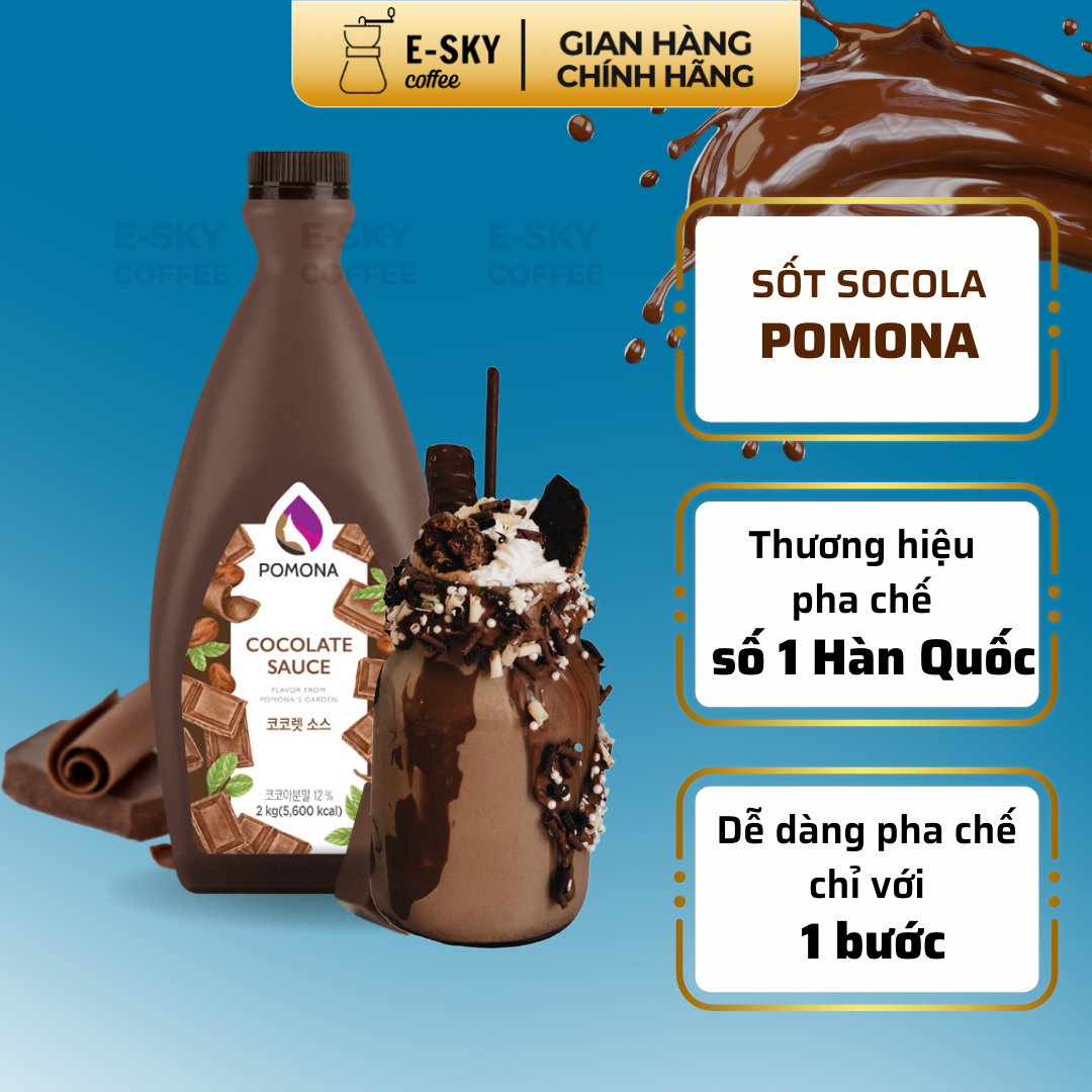 Sốt Socola Pomona Chocolate Sauce Nguyên Liệu Pha Chế Cà Phê Trà Sữa Hàn Quốc Chai 2kg