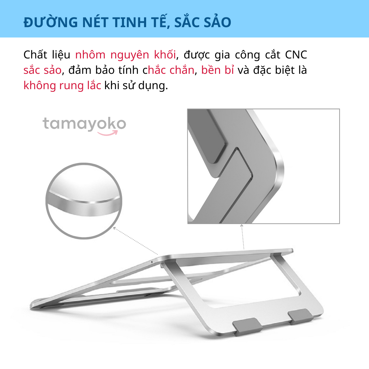 Giá Đỡ Để Bàn Dành Cho Laptop, Máy Tính Xách Tay Chất Liệu Hợp Kim Nhôm Cao Cấp Model HL001- Hàng Chính Hãng Tamayoko