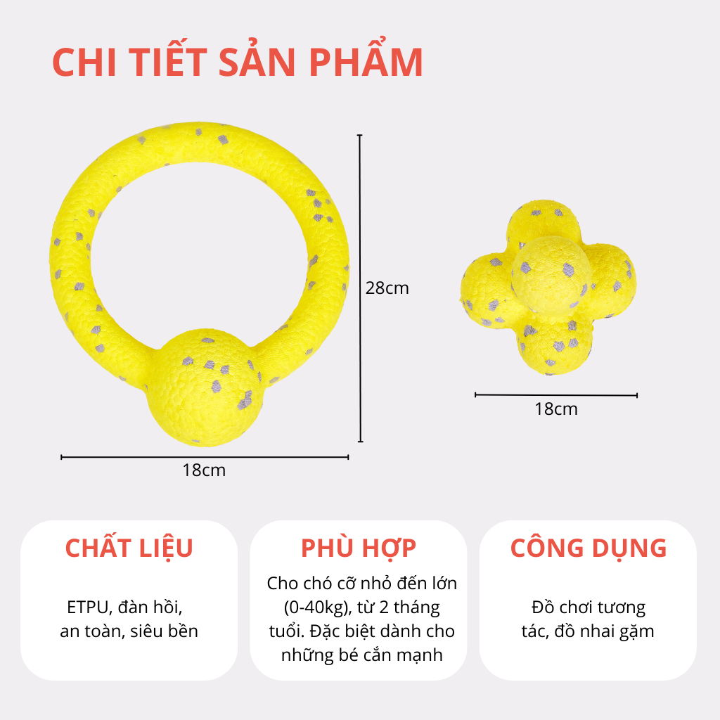 Đồ chơi cho chó FOFOS, Vòng kéo co cắn gặm, Đồ chơi tương tác cực vui nhộn, Giảm đau răng nướu, Chất liệu bền bỉ an toàn