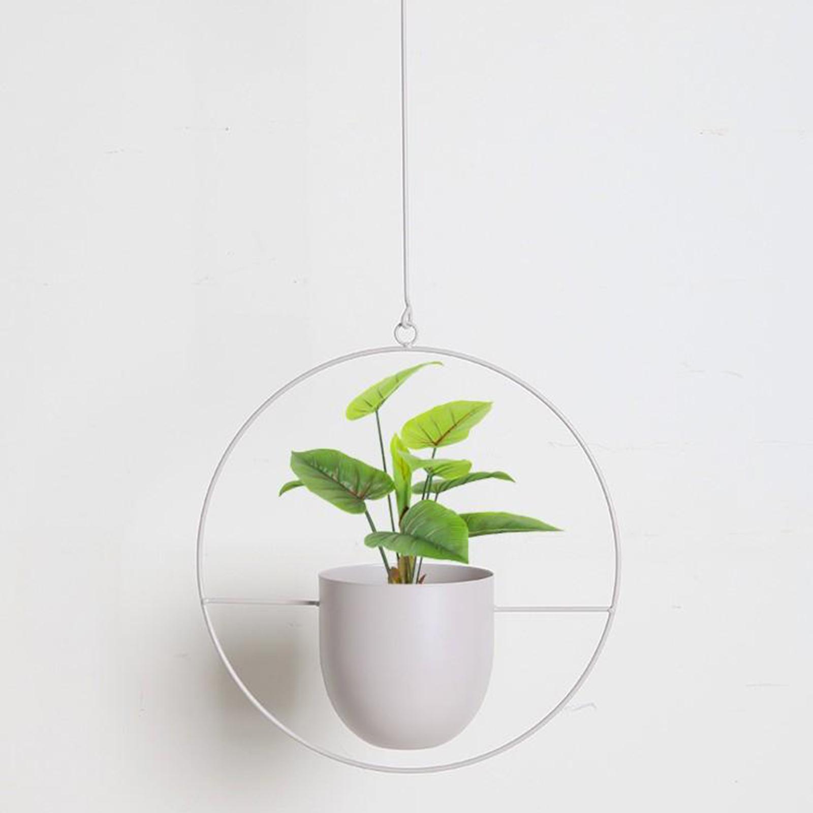 Metal Hanging Planter Pot Indoor Outdoor Flower Pot Plant Holder White Round