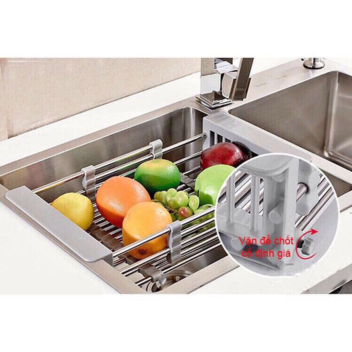 Combo chậu rửa chén bát inox GREENENVI SUS304 8245 hai hố cân, vòi rửa bát nóng lạnh Vuông kèm dây cấp, bình xà phòng, rá inox gác chậu