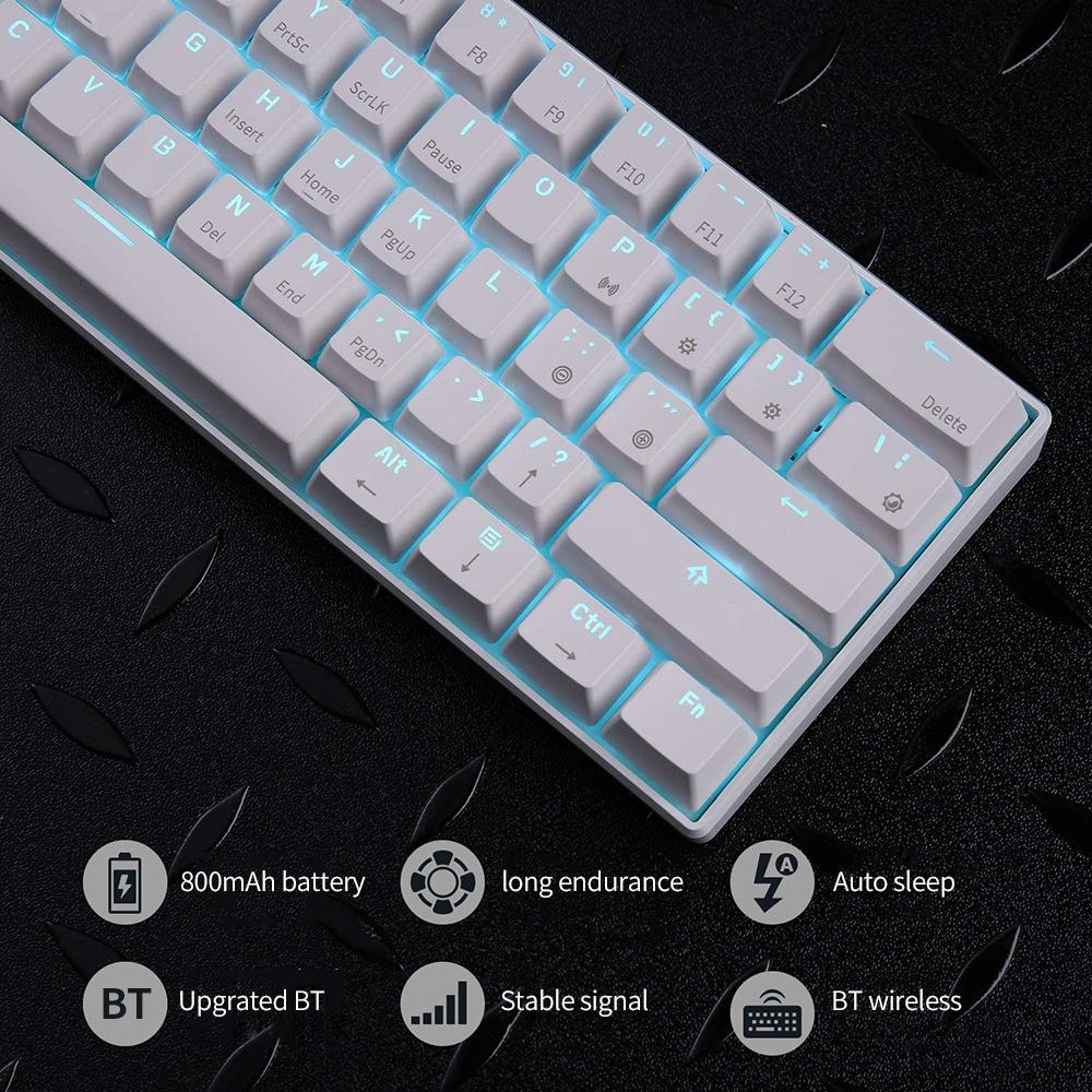 Bàn phím RK61 BT chế độ kép có dây Đèn nền màu xanh 61 phím Bàn phím cơ mini cho điện thoại / máy tính bảng