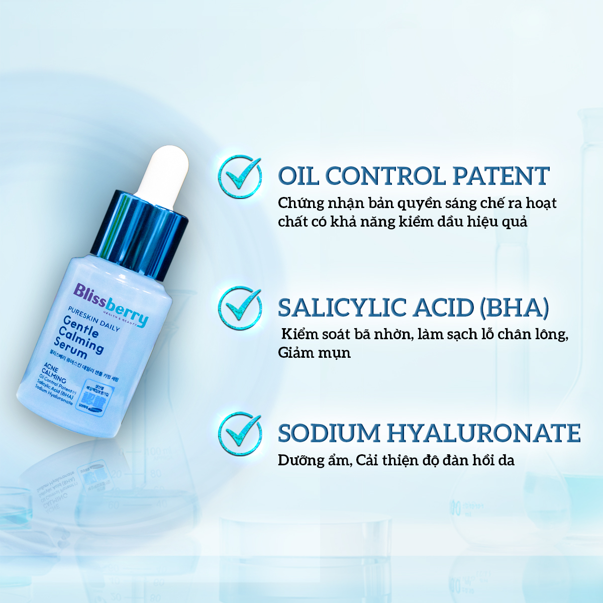 Combo trọn bộ chăm sóc da mụn Blissberry: Sữa rửa mặt 100ml, gel bôi mụn mini 5ml, kem chống nắng 60ml và serum 15ml