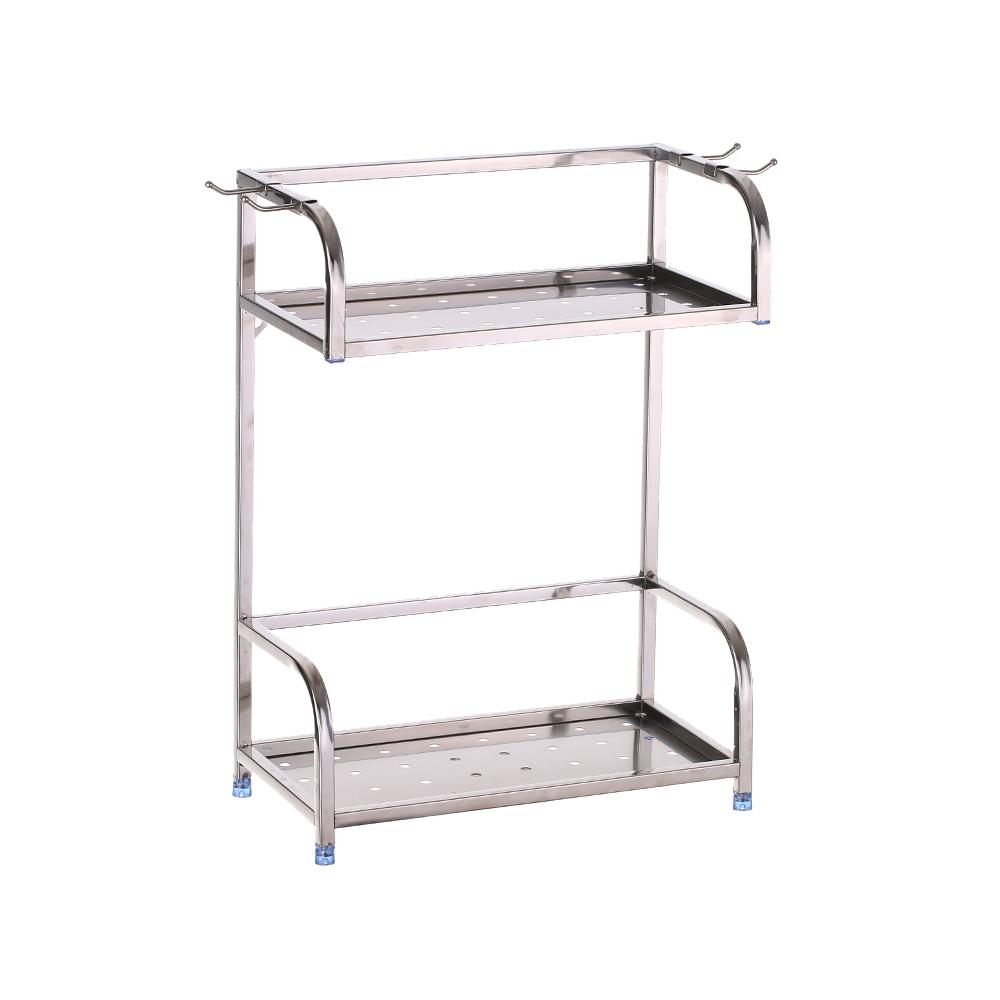 Kệ bếp 2 tầng bằng thép không gỉ 304, chống gỉ sét, thiết kế có móc treo, tiện lợi cho nhà bếp