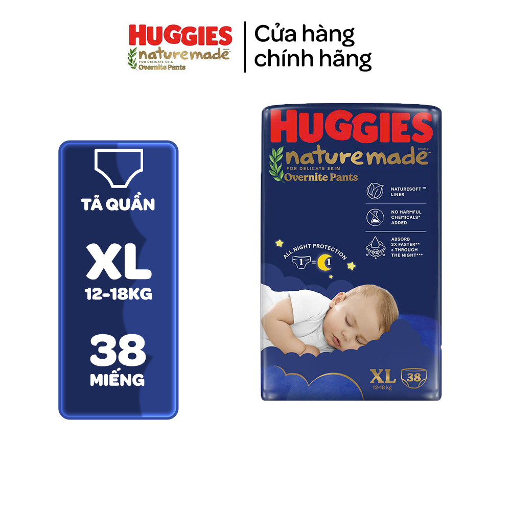 Tã quần Huggies Naturemade ban đêm M58/L44/XL38/XXL26