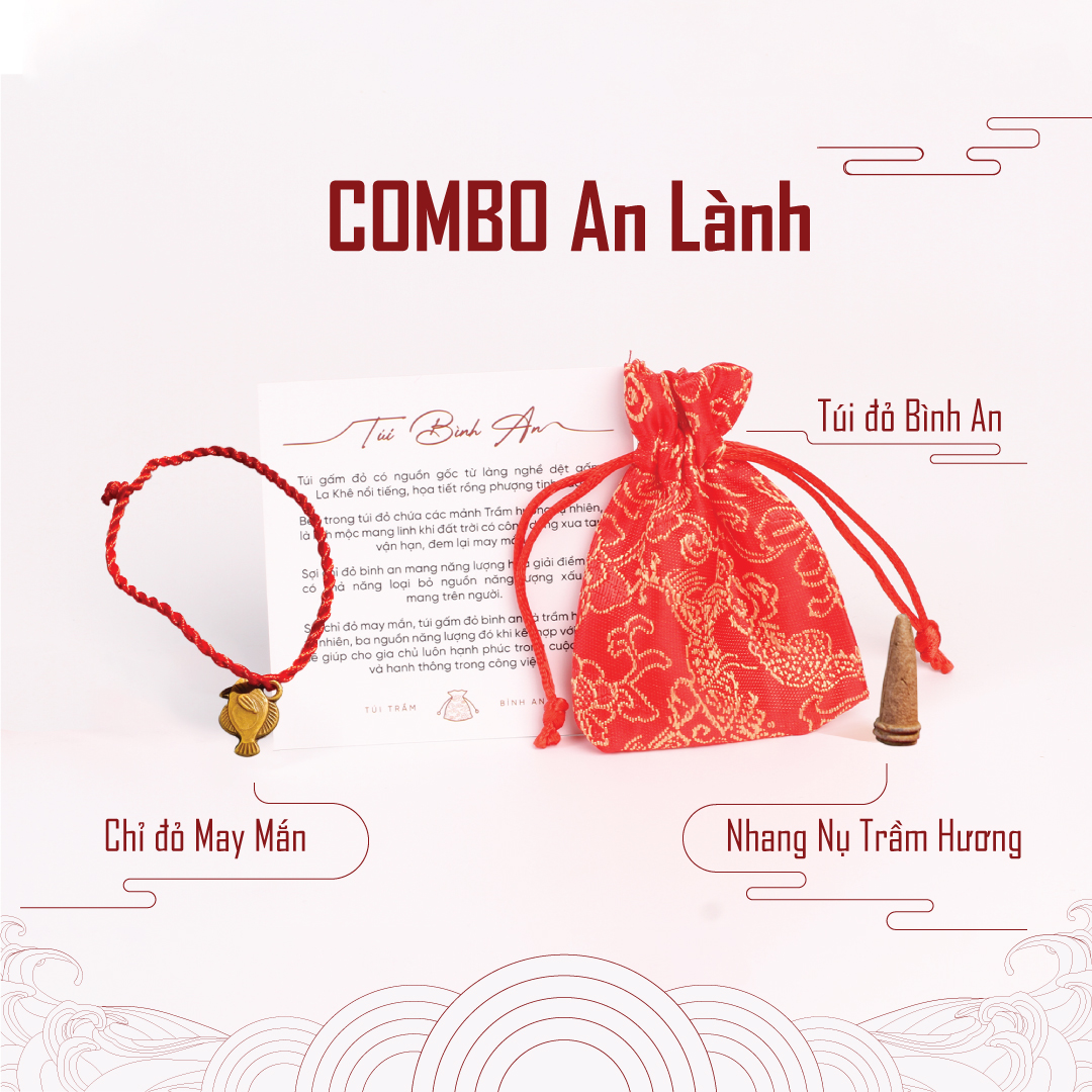Combo An Lành : Túi trầm Bình An, vòng tay chỉ đỏ cầu may và trầm hương tự nhiên - Thiên Mộc Hương