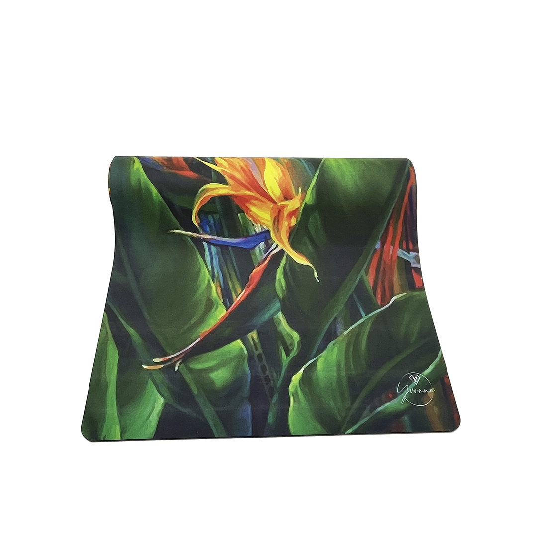 Thảm tập yoga chính hãng Yvonne hoạ tiết Hoa Thiên điểu (Bird of Paradise) - TẶNG KÈM 3 PHẦN QUÀ - dày 4mm, bề mặt nhám, siêu bám, chống trơn trượt, thấm hút mồ hôi, càng nhiều mồ hôi càng bám, dễ vệ sinh, bề đẹp, sang trọng