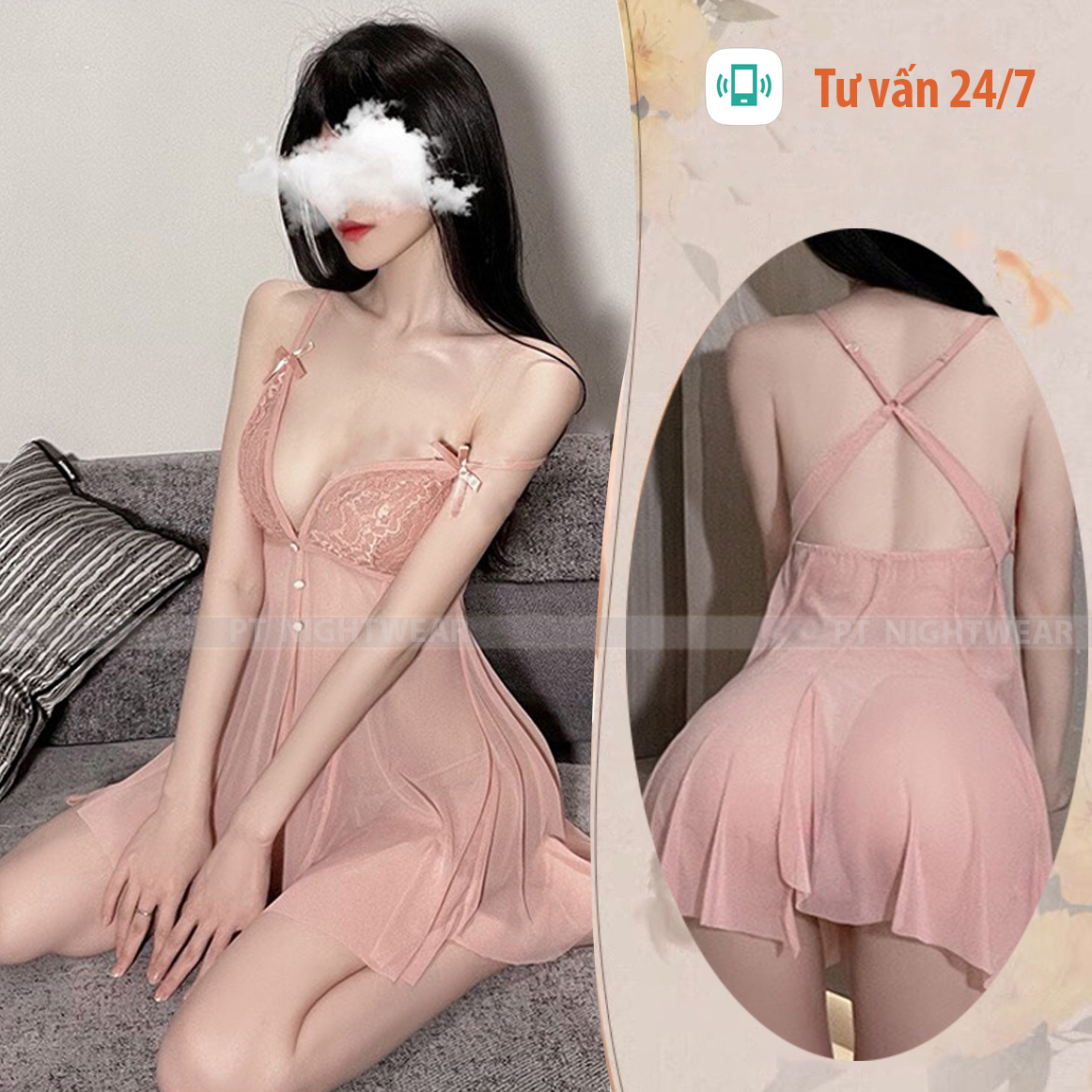 Hình ảnh Váy ngủ hai dây xuyên thấu chéo lưng sexy P24 - Đầm ngủ chéo lưng gợi cảm - Đồ ngủ sexy quyến rũ