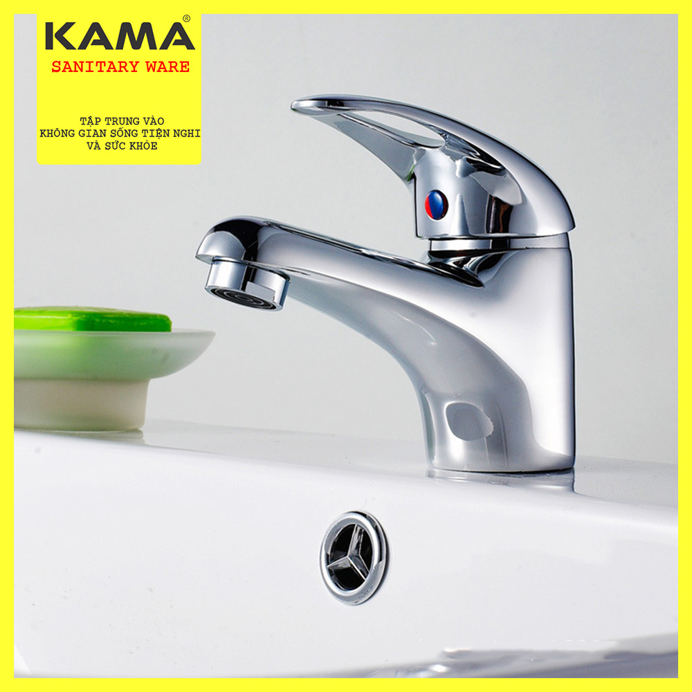 Vòi chậu rửa mặt lavabo chính hãng KAMA SYNLL-01 đồng mạ crome - tặng kèm dây cấp nước nóng lạnh 60cm