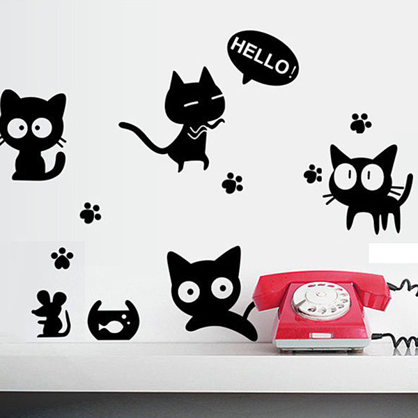 Decal Dán Tường Mèo Đen Ngộ Nghĩnh - 2 Bộ DKN035