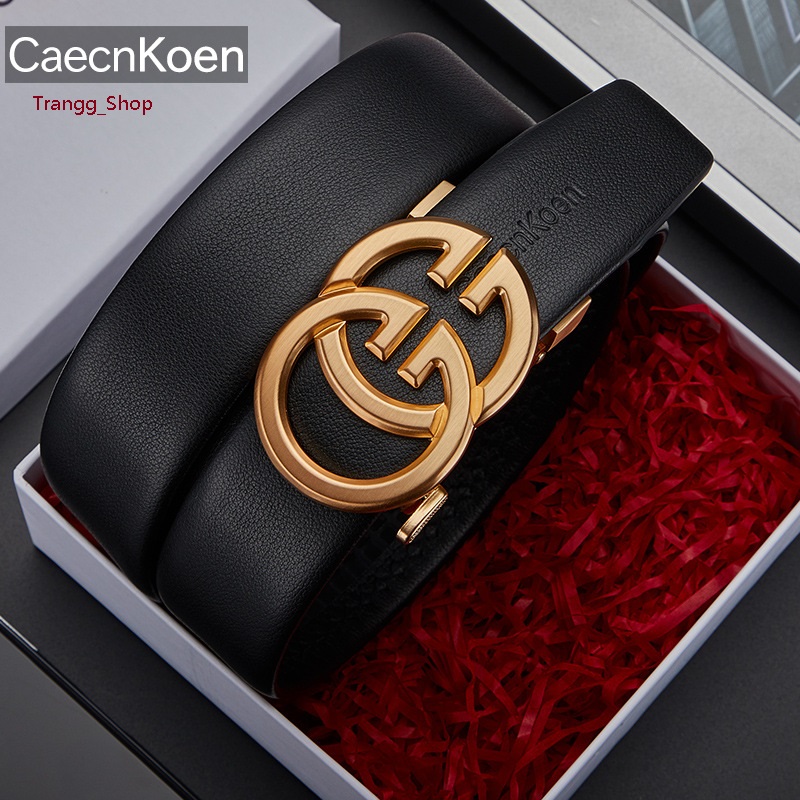 Thắt lưng da nam cao cấp Caecn Koen- dây nịt da bò 2 lớp -Full hộp đựng cao cấp-BH 12 tháng - Mặt vàng