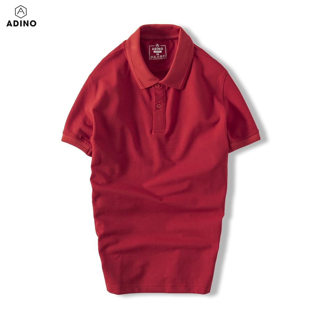 Áo polo nam ADINO màu đỏ phối viền chìm vải cotton co giãn dáng công sở slimfit hơi ôm trẻ trung AP84
