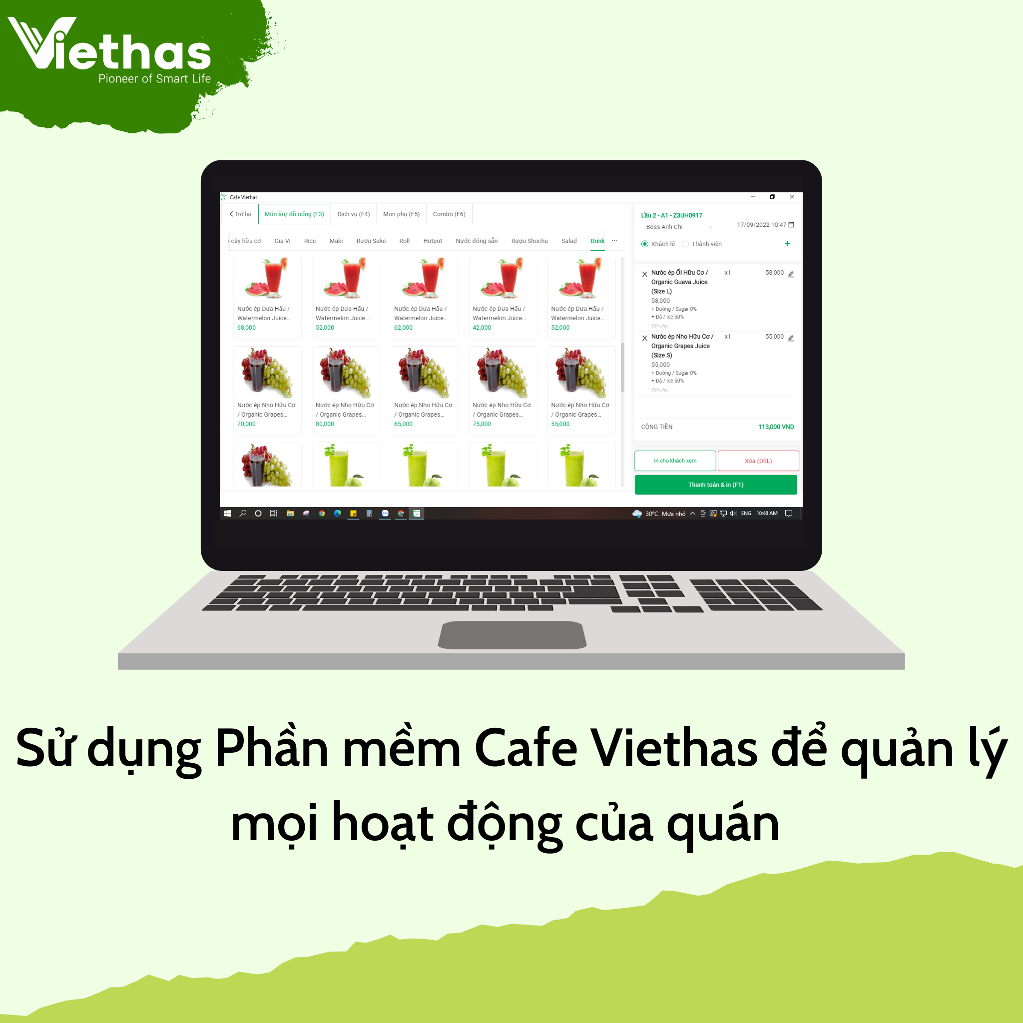 Phần mềm quản lý hệ thống trà sữa VIETHAS - Hàng Chính Hãng