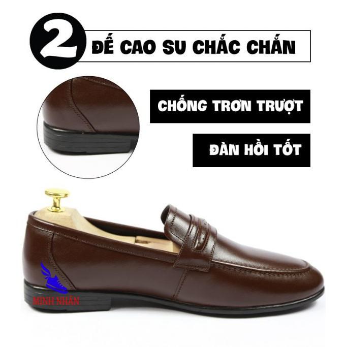 Minh Nhân - Giày Tây nam da bò Giày lười công sở nam trơn đơn giản da bò Giày xỏ dior nam Penny Loafer D-13 màu đen nâu