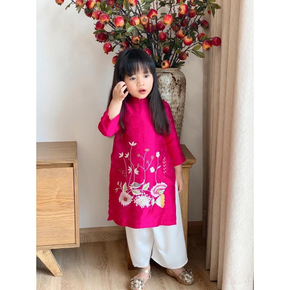 Áo Dài Lụa Truyền Thống Hàng Thiết Kế Cao Cấp Chubby Beans Thêu Tay Tinh Xảo