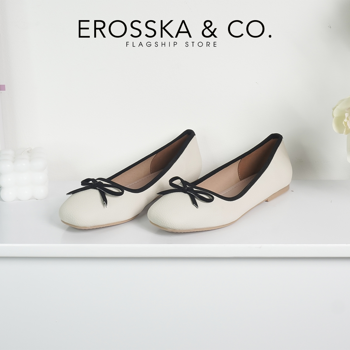 Erosska - Giày búp bê nữ đế bệt kiểu dáng đơn giản gắn nơ - EF017