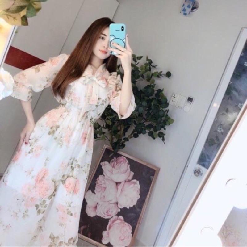 váy maxi voan tiểu thư vintage sang trọng freesize, đầm maxi dáng dài - Xưởng may Ái Nhi