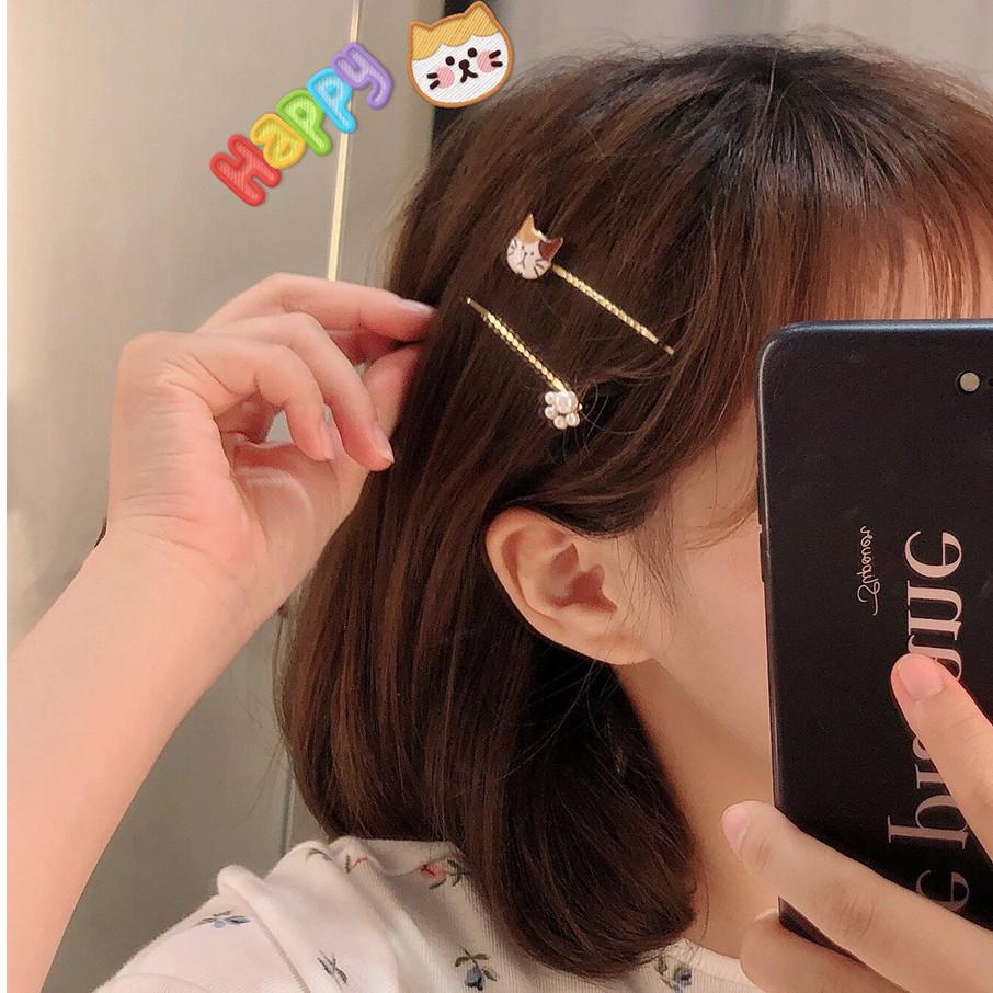 Phụ Kiện Tóc Set Kẹp Tóc Mạ Titan Hình Mèo Happy Dễ Thương Thời Trang Hàn Quốc FKT01