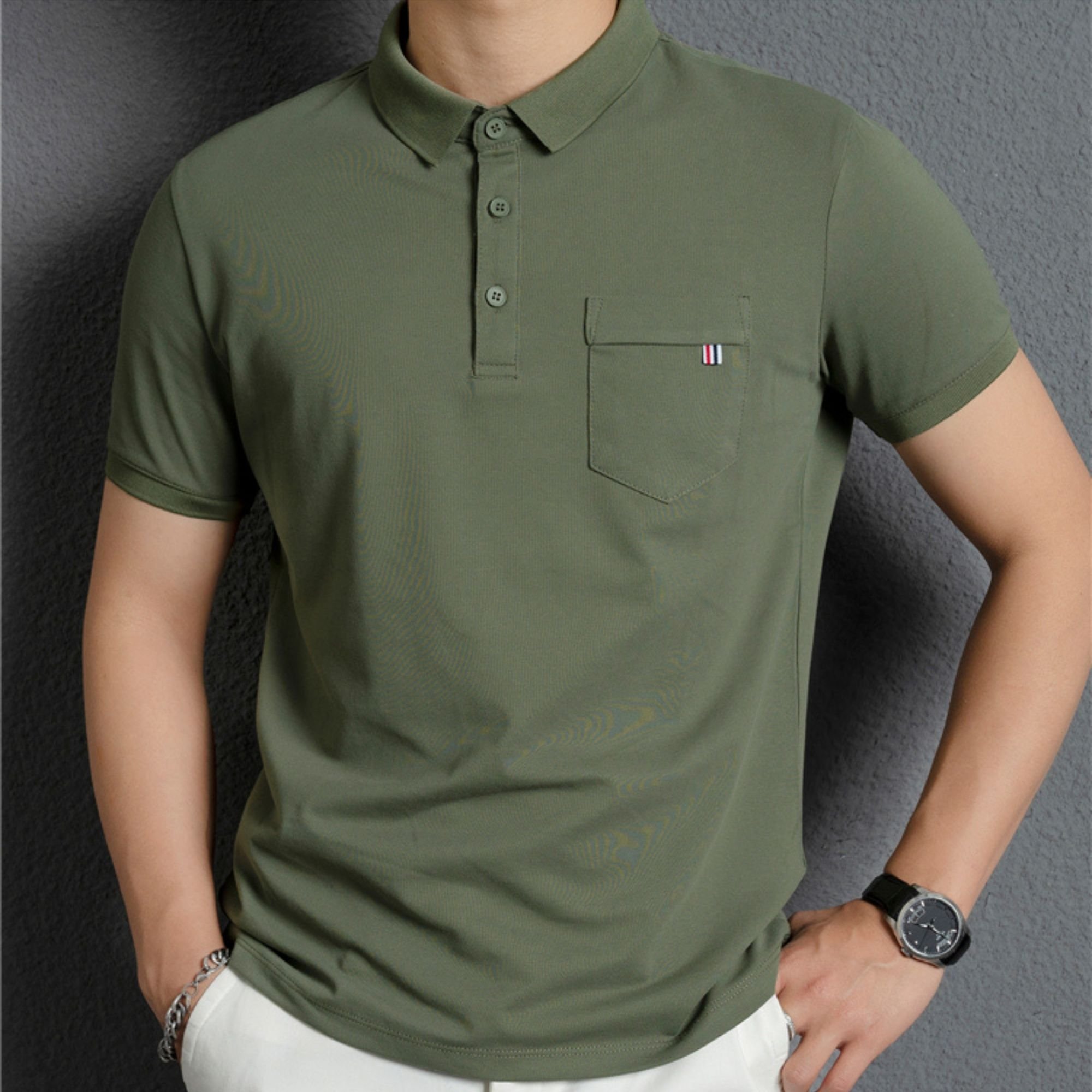 Áo POLO nam túi ngực, áo trung niên ngắn tay phom rộng fullsize -tsstore95