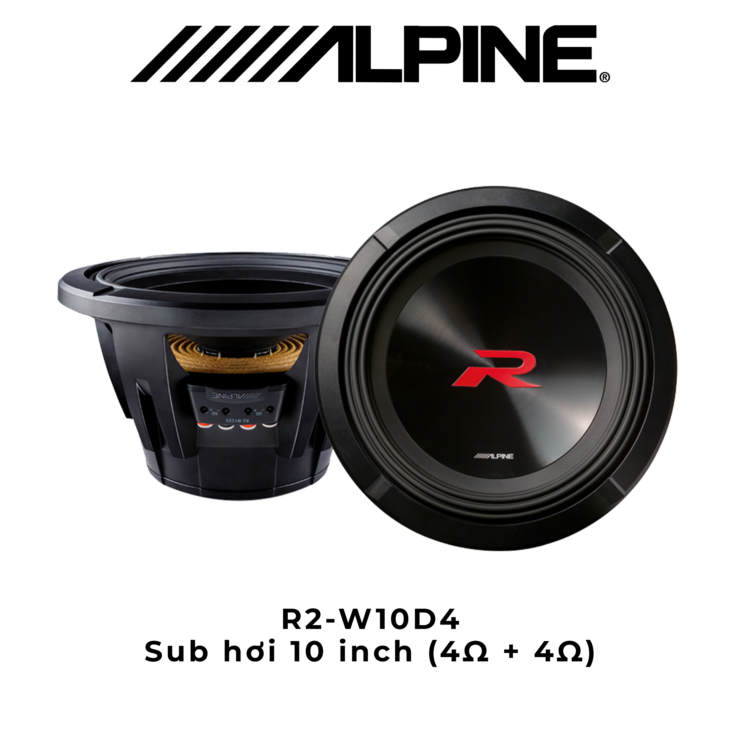 R2-W10D4 Loa sub hơi ô tô 10 INCH chính hãng Alpine